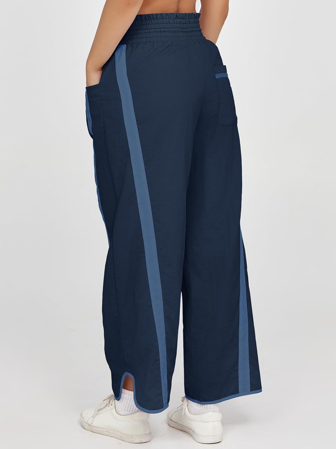 Detalle 2 de Fisoew Women's Baggy Wide Leg Pants – Casual Drawstring Elastic Waist, Contrast Color Track Pants