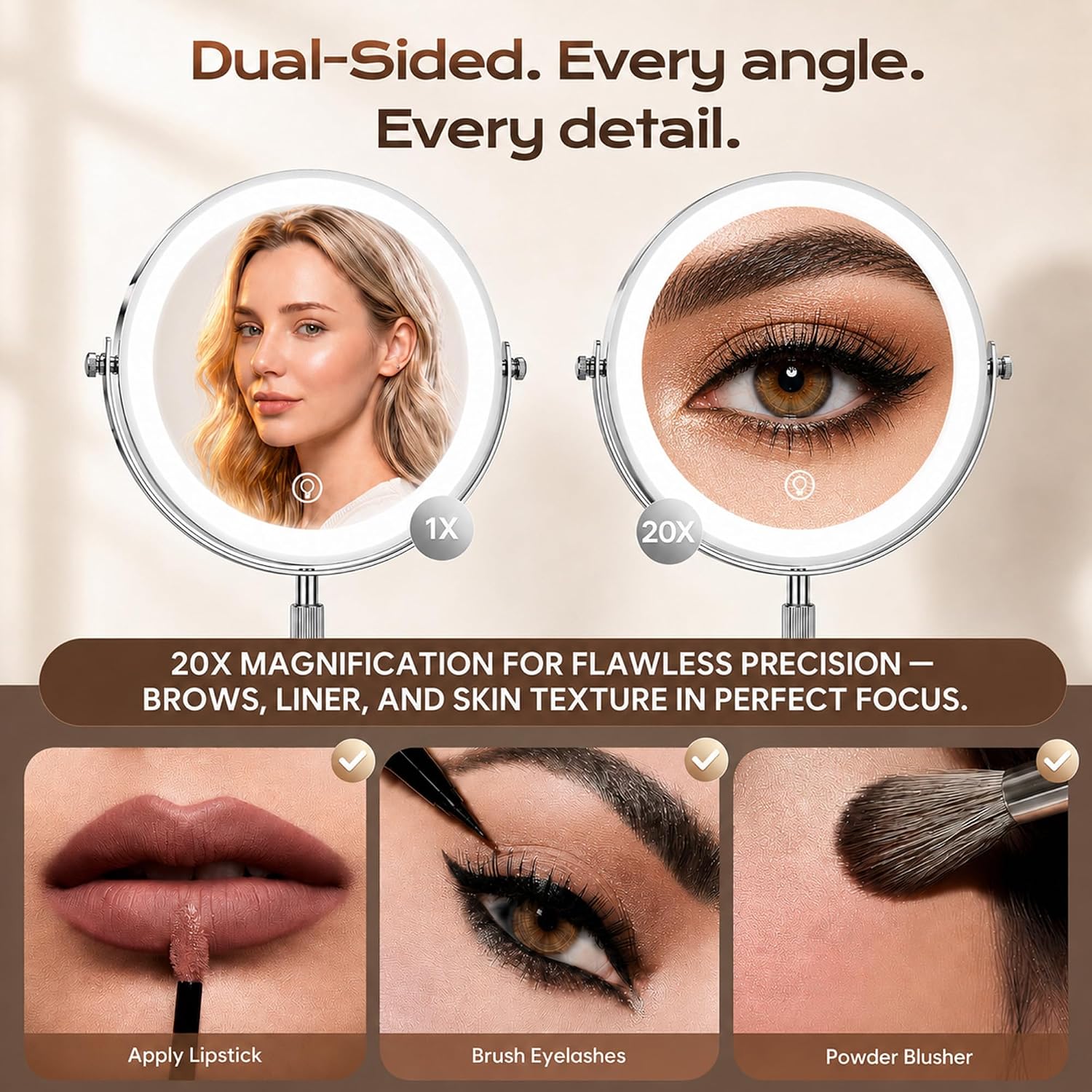 Thumbnail 2 de Dienmern Lighted Makeup Mirror with 1X/20X Magnification, 360° Rotation, and 5000mAh Rechargeable Battery