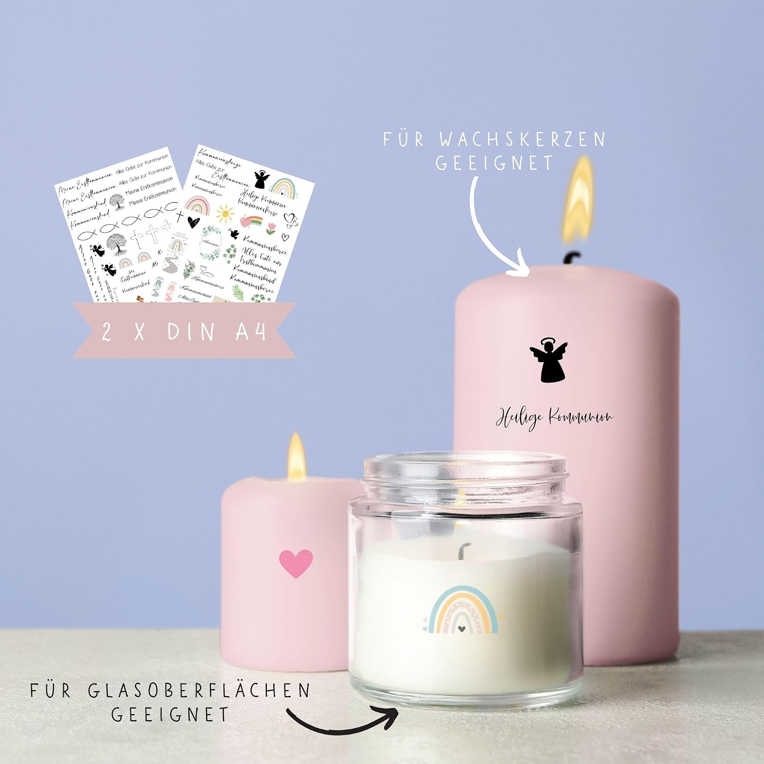 Detalle de MilaBoo® Kerzentattoos DIY-Aufkleber für besondere Anlässe (Kommunion) – Motive zum Auftragen auf Kerzen & Glas