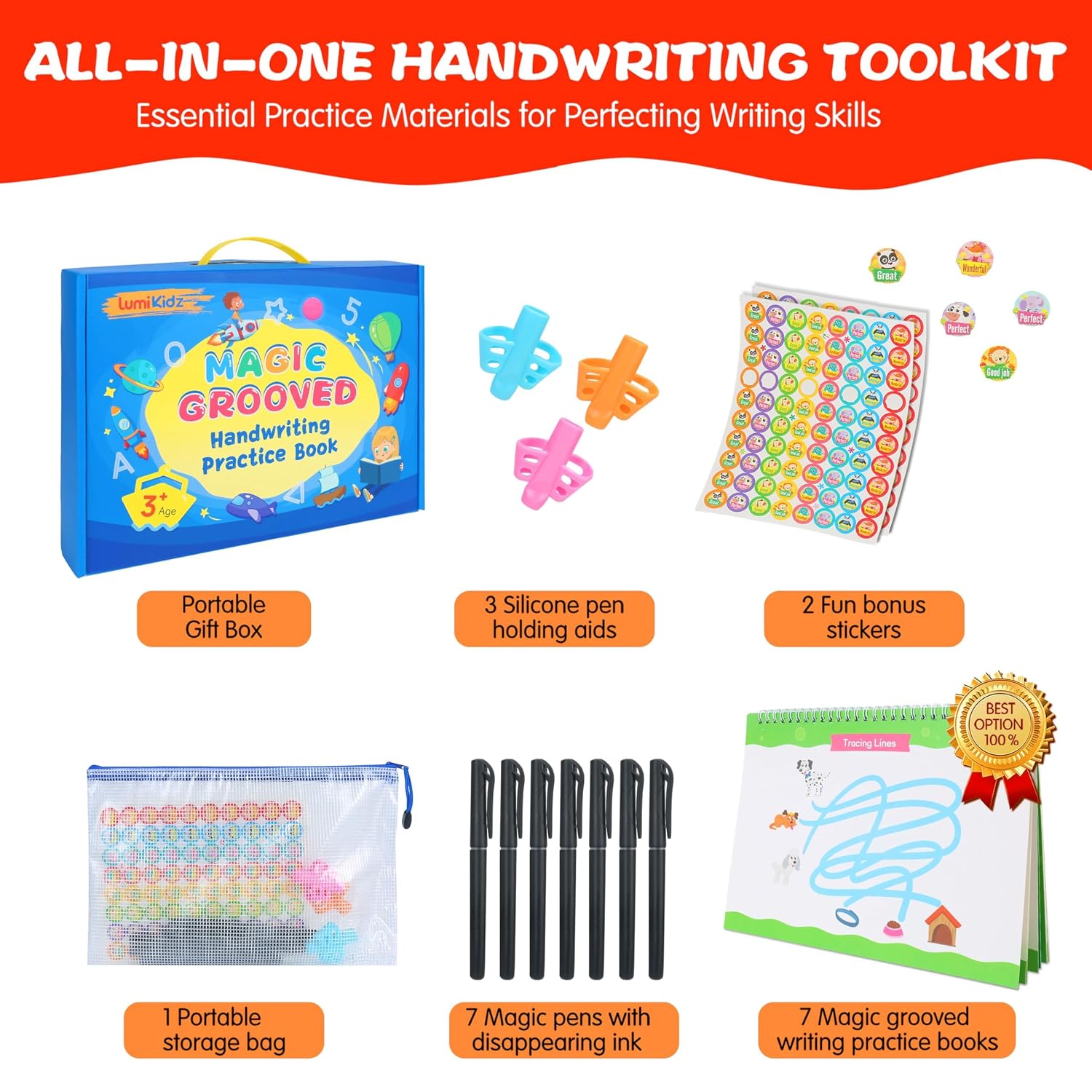 Thumbnail 2 de Lumikidz Magic Grooved Writing Practice Set (Reusable Grooved Books + Magic Pens) for Kids Ages 3–5