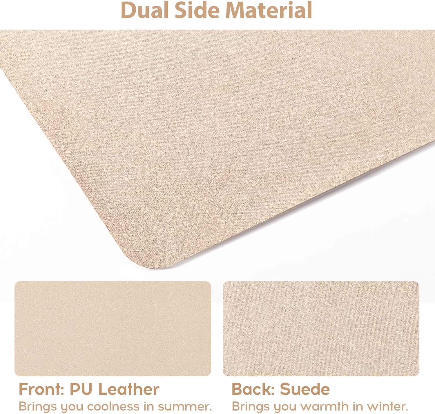 Detalle de DOBAOJIA XXL-Mauspad für Schreibtisch: 80 x 40 cm mit PU-Leder, wasserfest & rutschfester Wildleder-Optik (Beige)