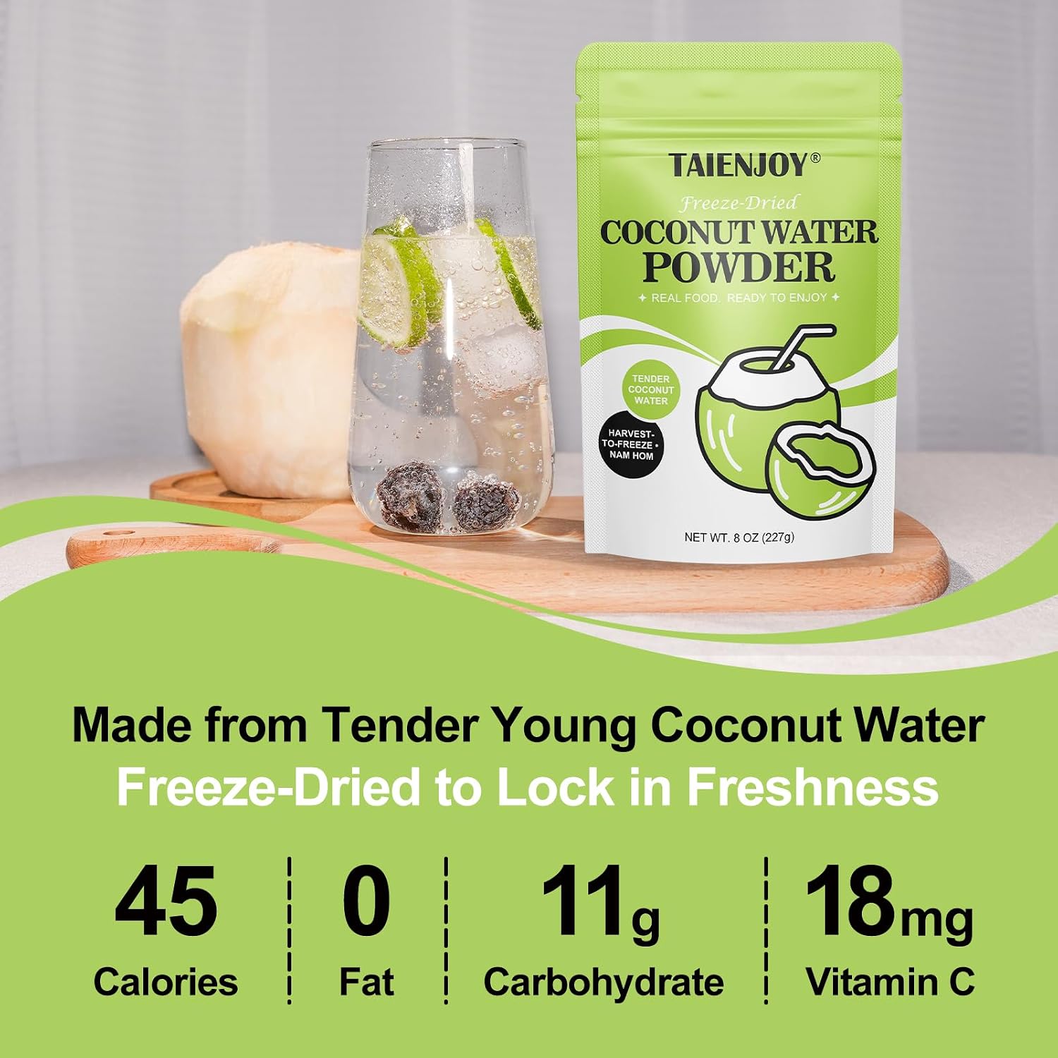 Thumbnail 3 de TAIENJOY Freeze-Dried Coconut Water Powder, 8 oz, Thai Nam Hom