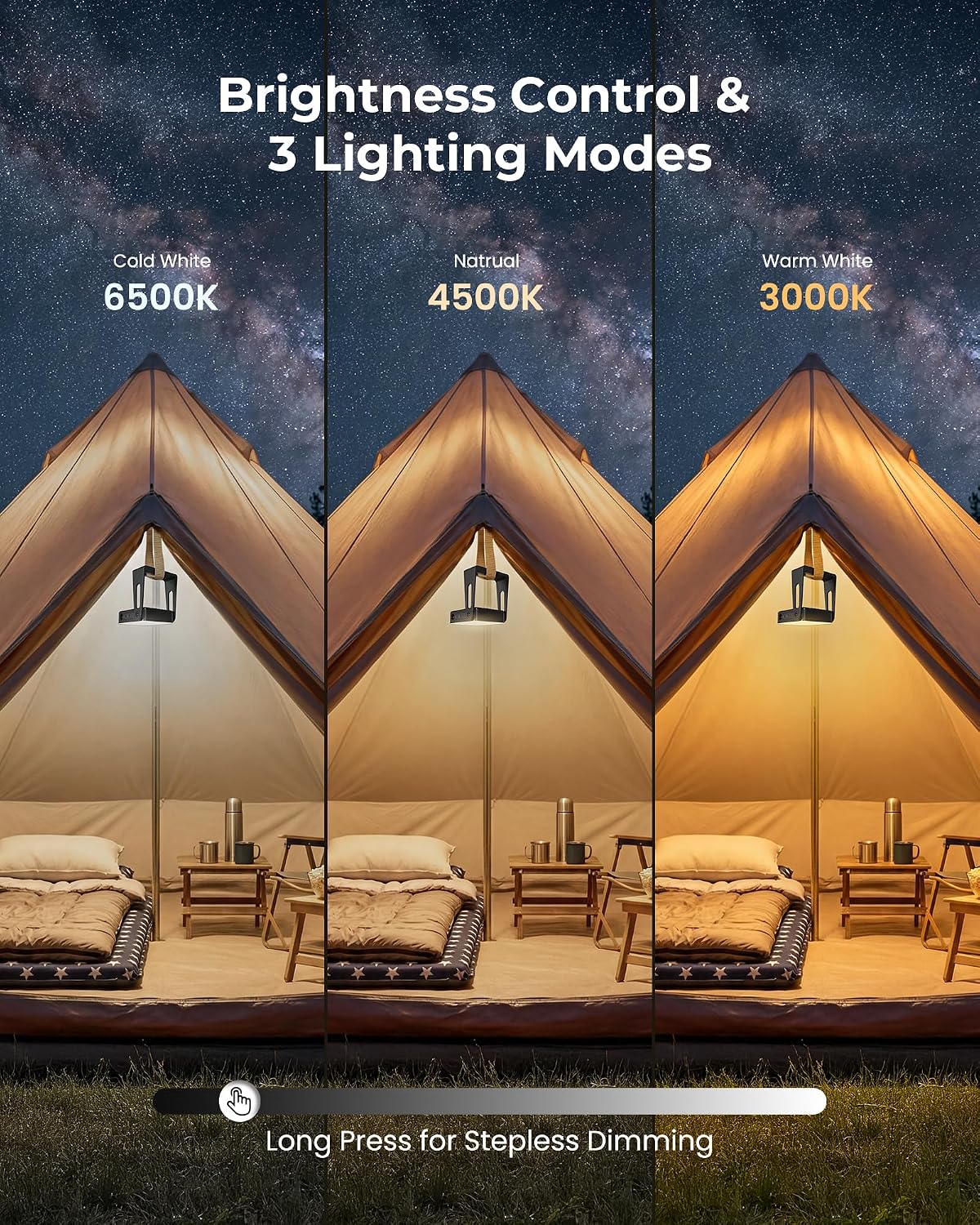 Thumbnail 5 de PopoIron Rechargeable Camping Lantern, 4000mAh, 300 Lumens, 3 Colours