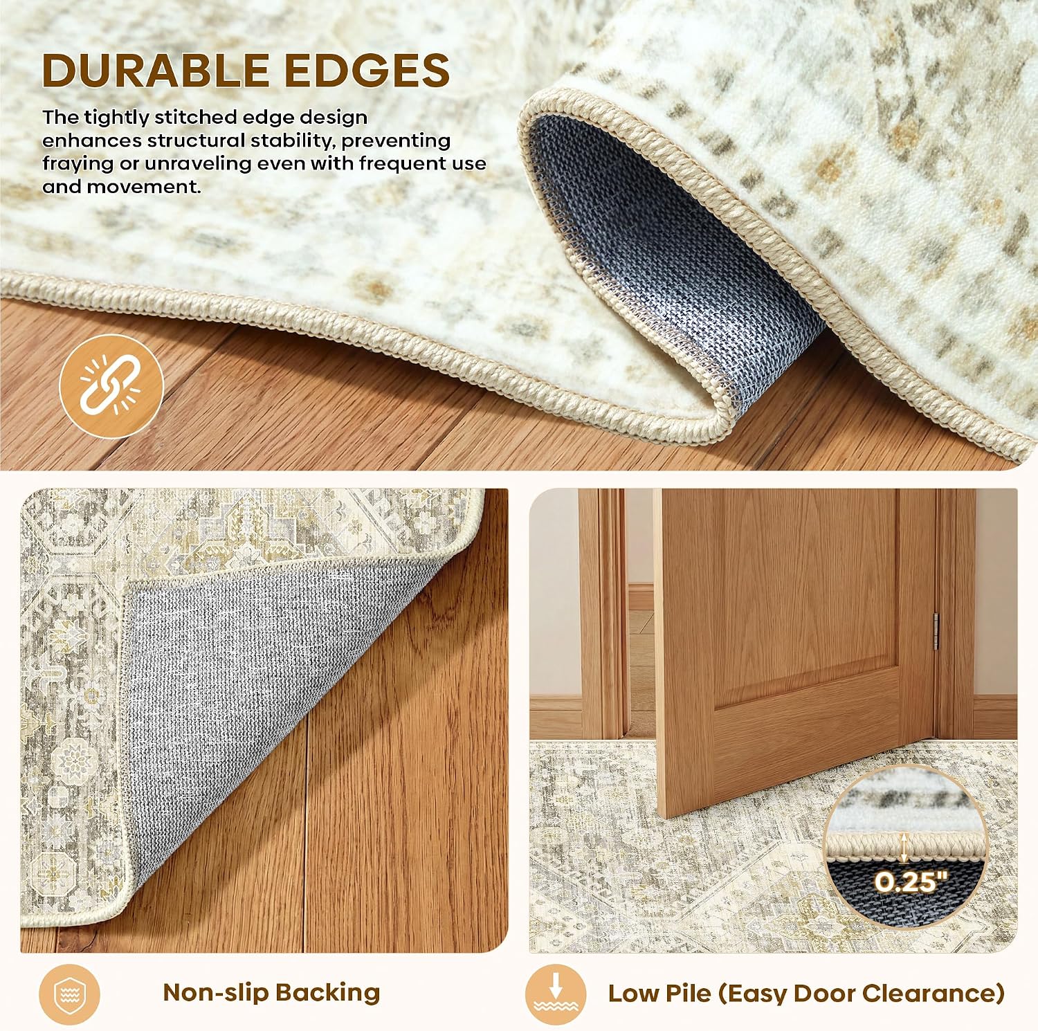 Detalle de LIVELYGLOW 8x10 Retro Vintage Area Rug, Gray Beige, Washable and Non-Slip