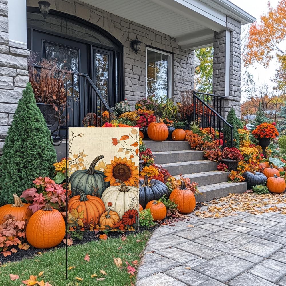 Detalle de Hsrvivi CN Fall Garden Flag, Double-Sided 12 x 18 Inch Pumpkin Design
