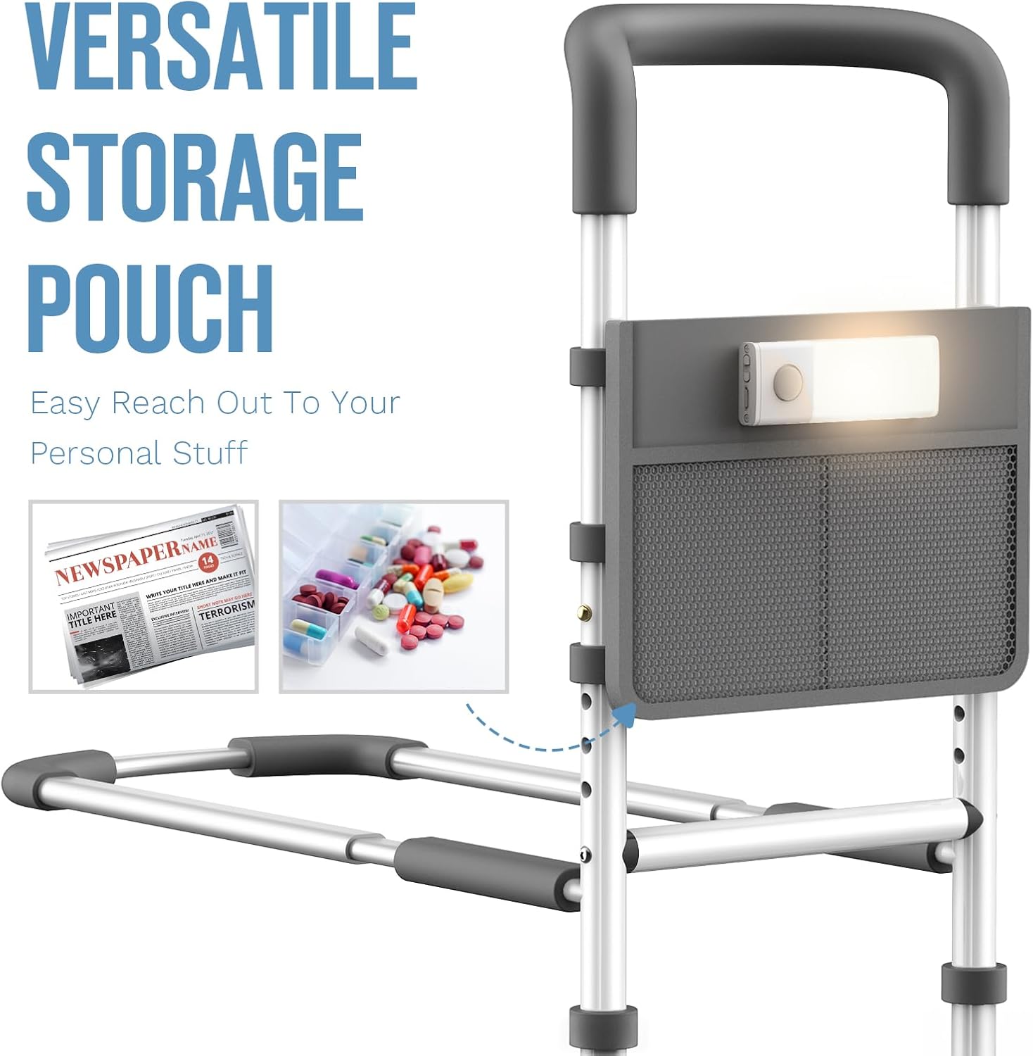 Thumbnail 4 de Agrish Bed Rails for Elderly Adults – Bed Assist Rail with LED Light & Storage Pouch (Single/Double fits)