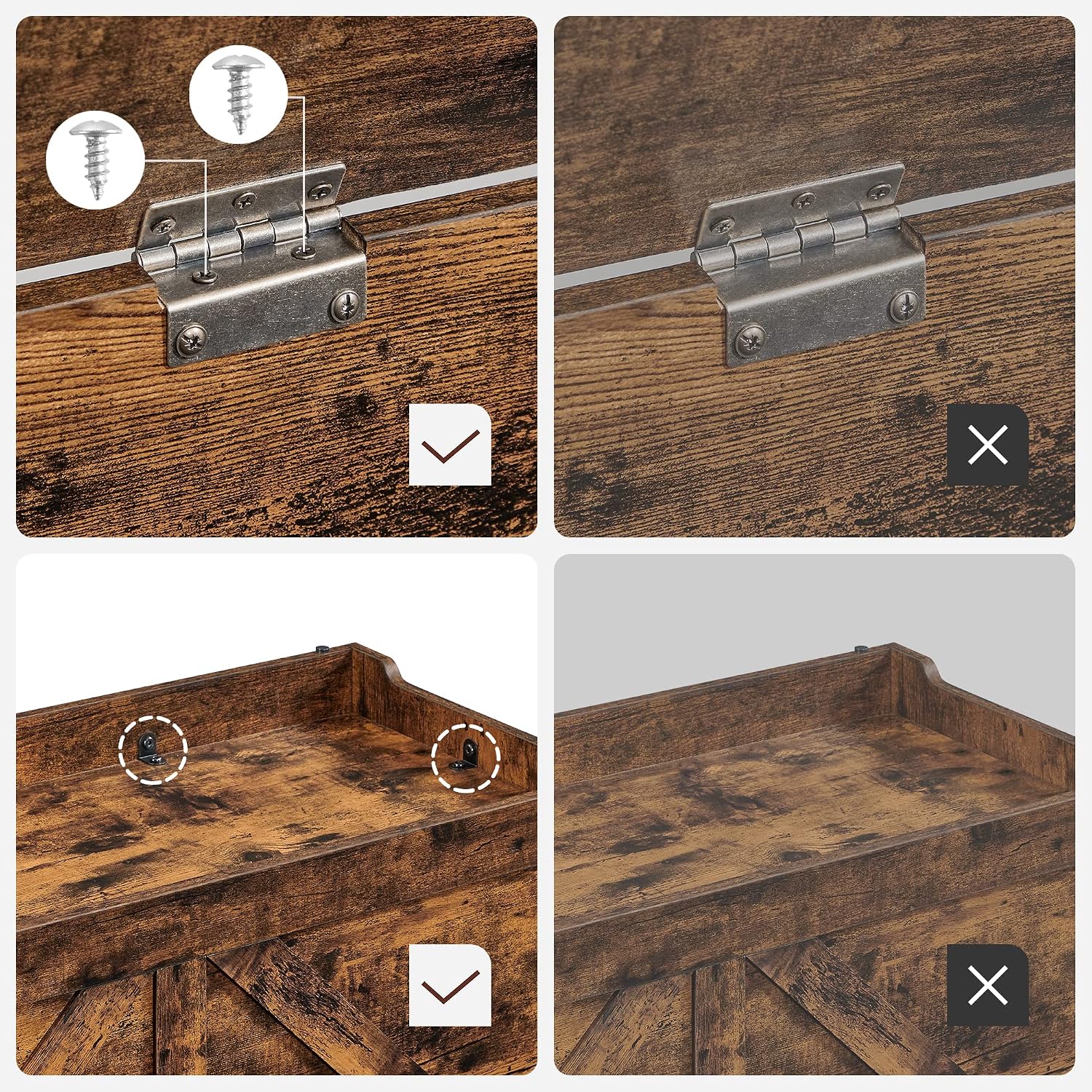 Detalle de VASAGLE LSB060T01 förvaringsbänk och skobänk i vintagebrun spånskiva