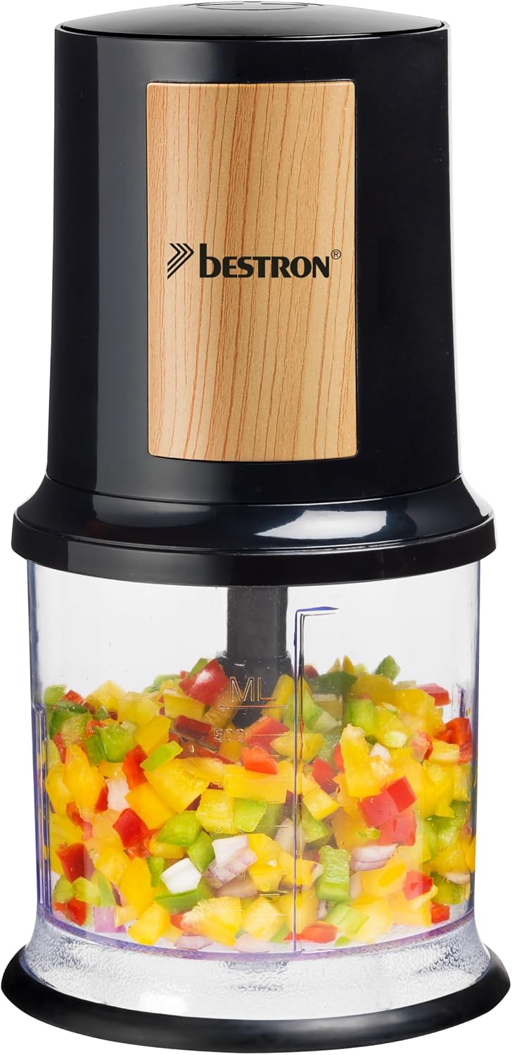 Detalle de Bestron hachoir électrique, mini hachoir 500 ml – 2 lames en inox, noir/argent