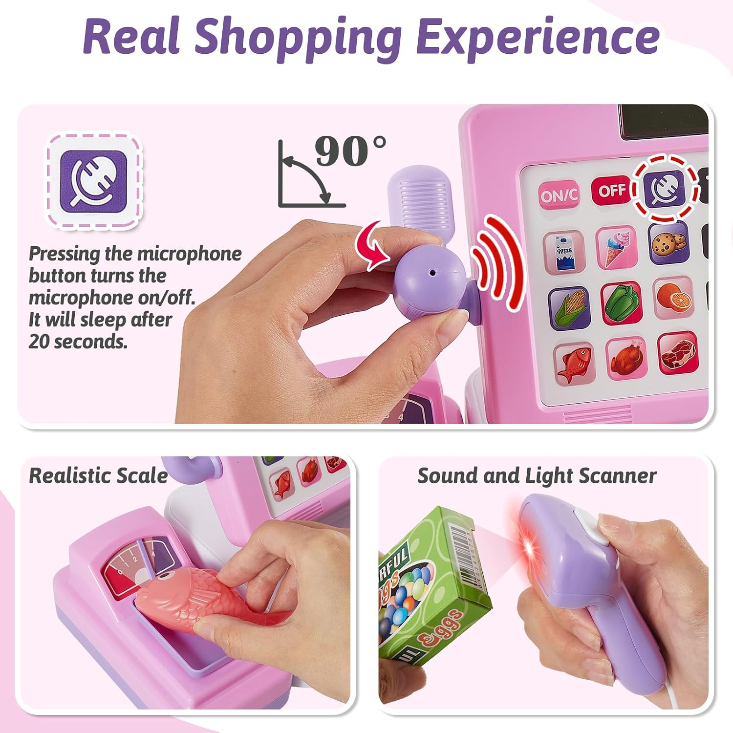 Thumbnail 1 de LINFUN KIDS Pink Childrens Till Cash Register with Shopping Play Set