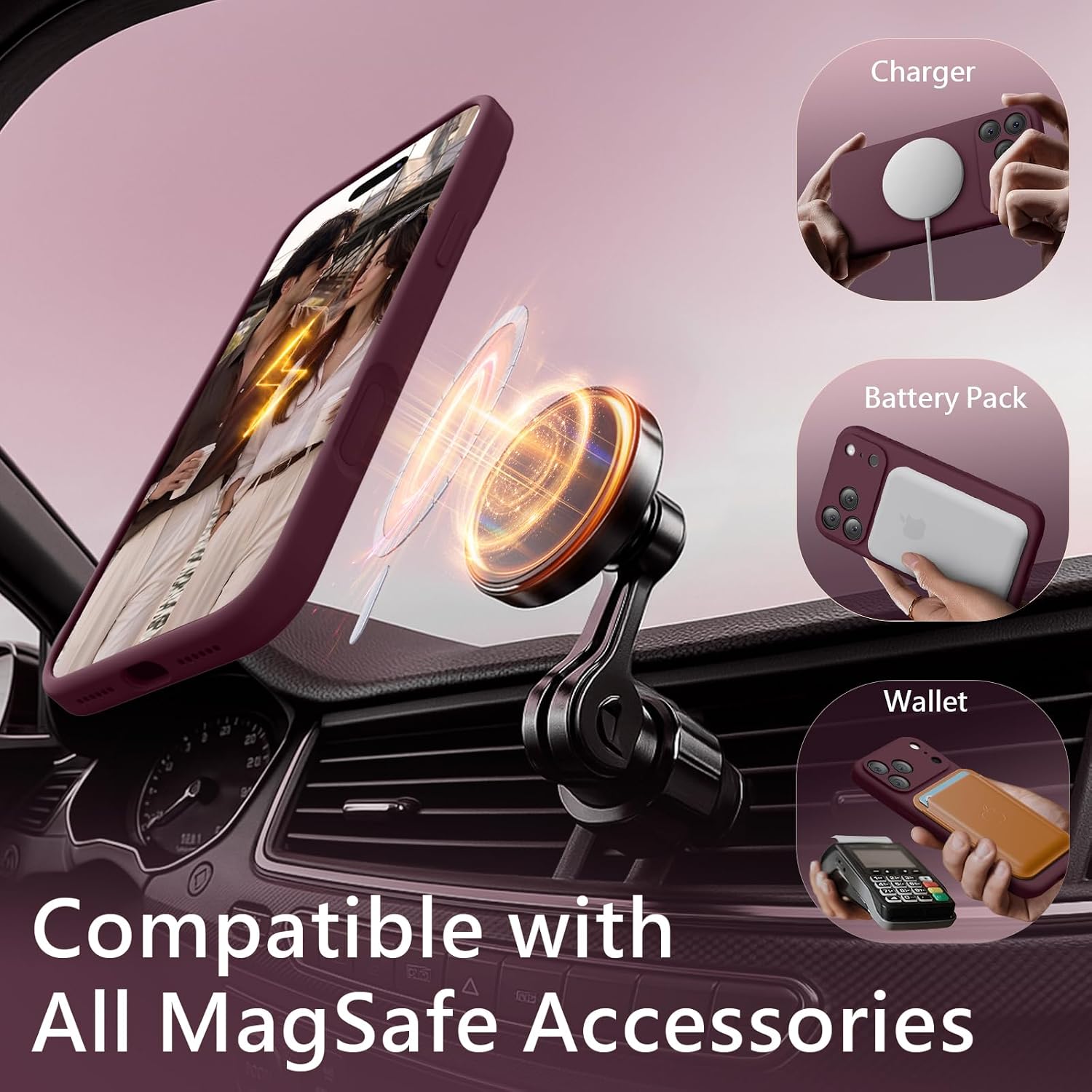 Detalle de FireNova iPhone 18 Pro Max Case, Plum Silicone, MagSafe and Camera Cover