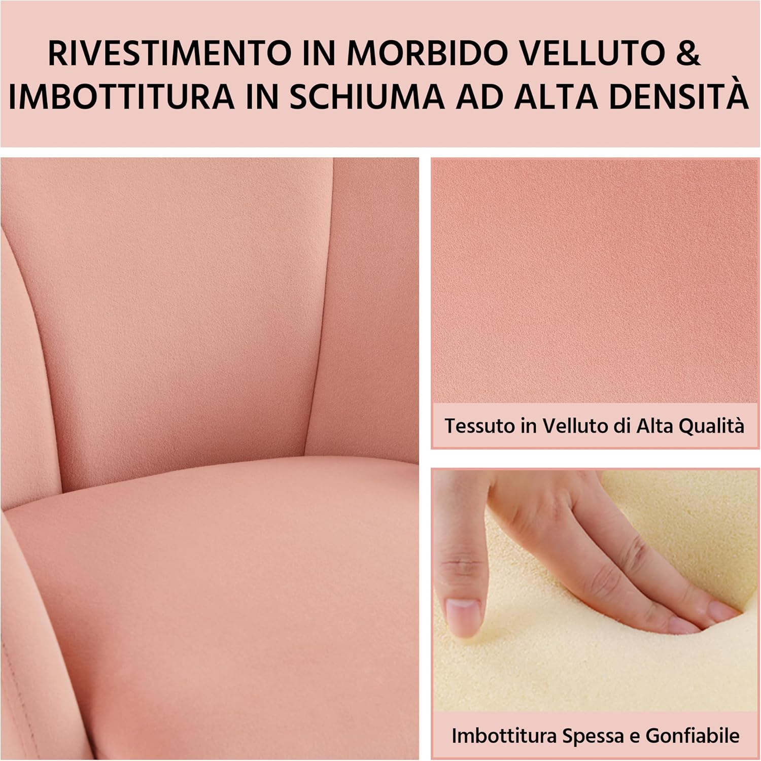 Thumbnail 3 de Yaheetech poltroncina imbottita in velluto rosa per camera da letto e salotto, schienale circolare e braccioli