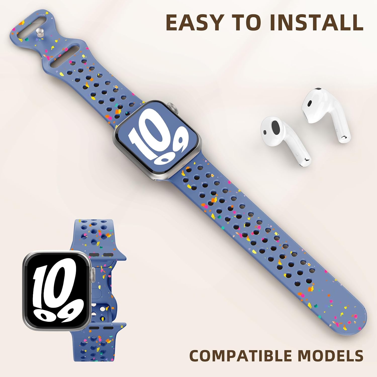 Detalle de Gulemfy Silicone Sports Band for Apple Watch, Breathable Perforated Design