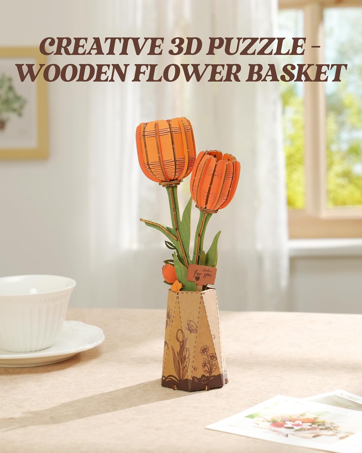 Detalle 2 de Puzzle 3D tulipe orange en bois