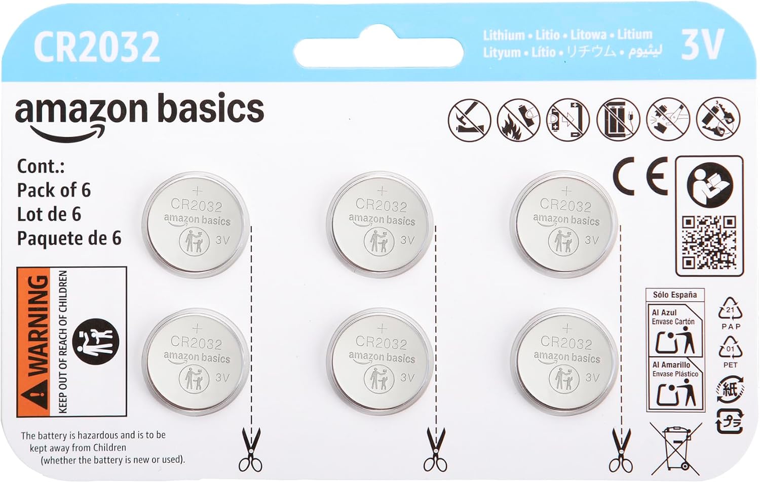 Thumbnail 6 de Amazon Basics Batterie a bottone CR2450 3V, confezione da 6 – affidabili e sicure per orologi e telecomandi