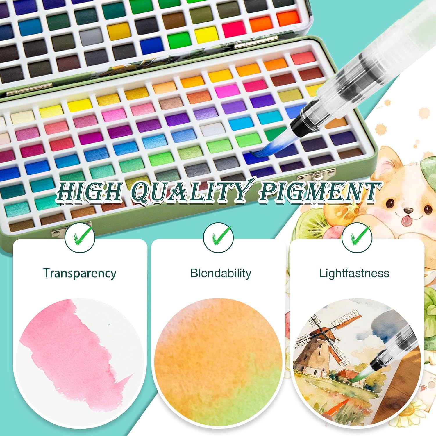 Detalle 2 de Kebuye Watercolour Paint Set 168 Colour – Portable Studio for All Levels