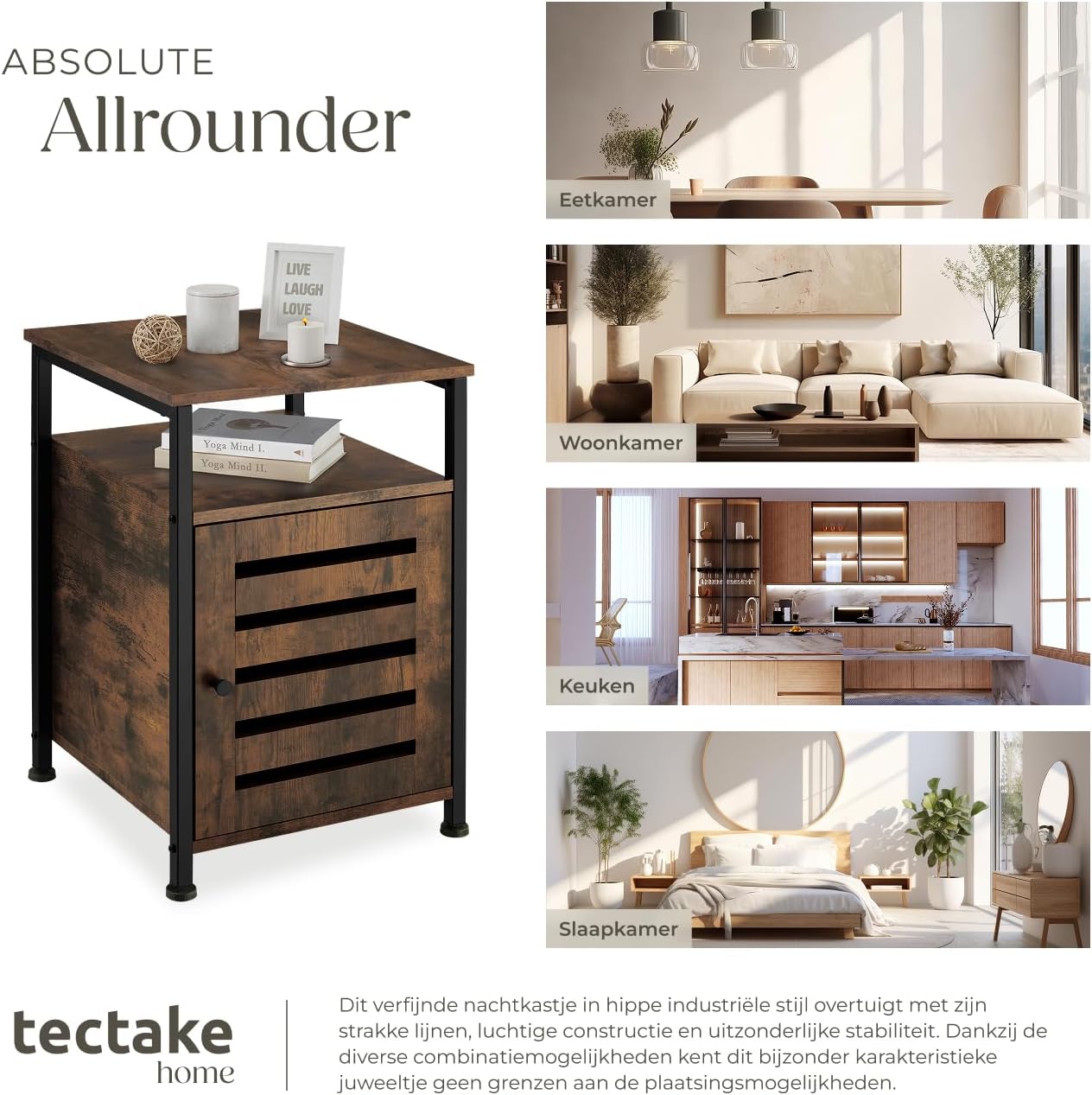 Thumbnail 6 de tectake Cork 404221 bijzetkast/nachtkastje met zwart stalen frame