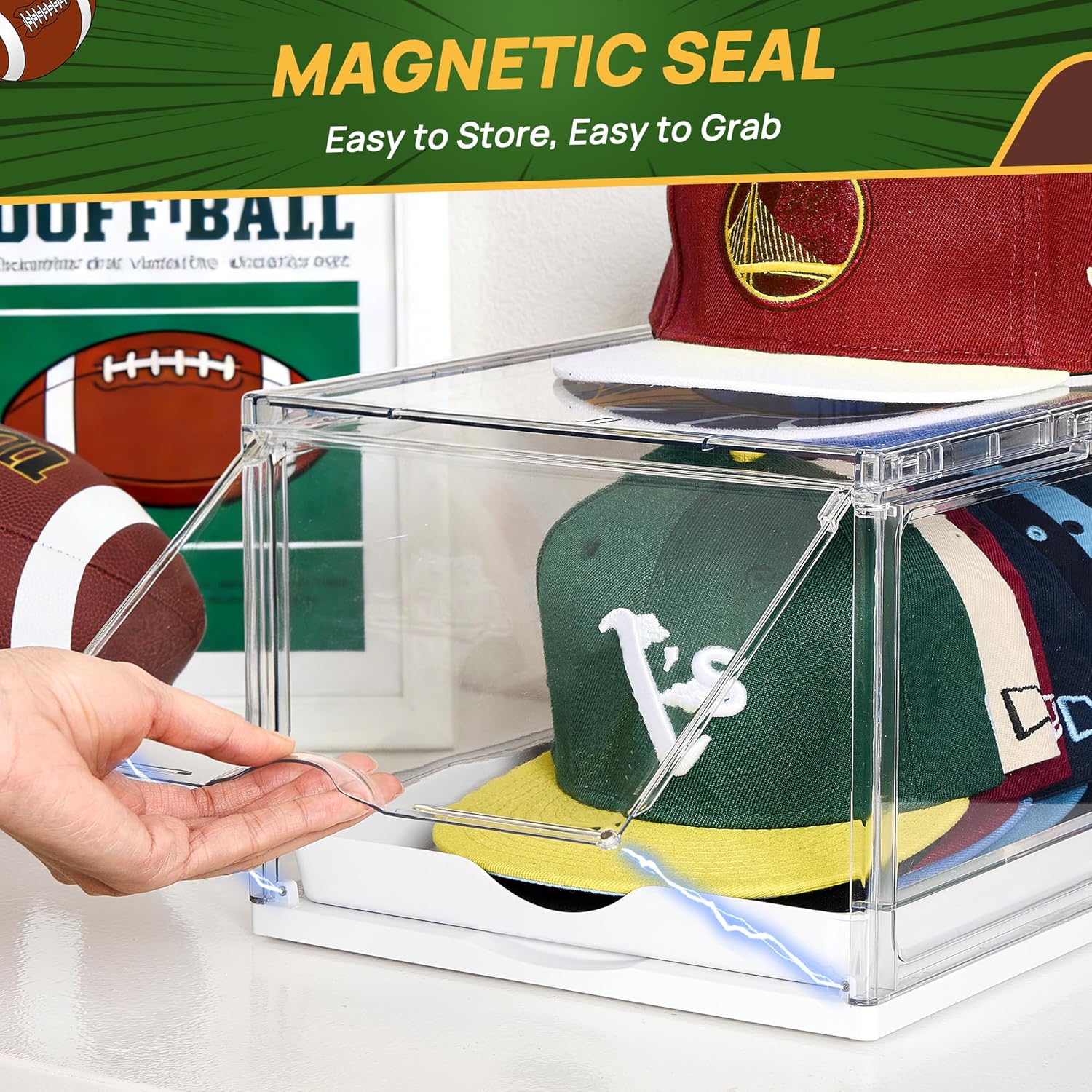 Detalle de Vtopmart 2 Pack Hat Organizer: Clear, Stackable Storage for 24 Hats with Sliding Tray