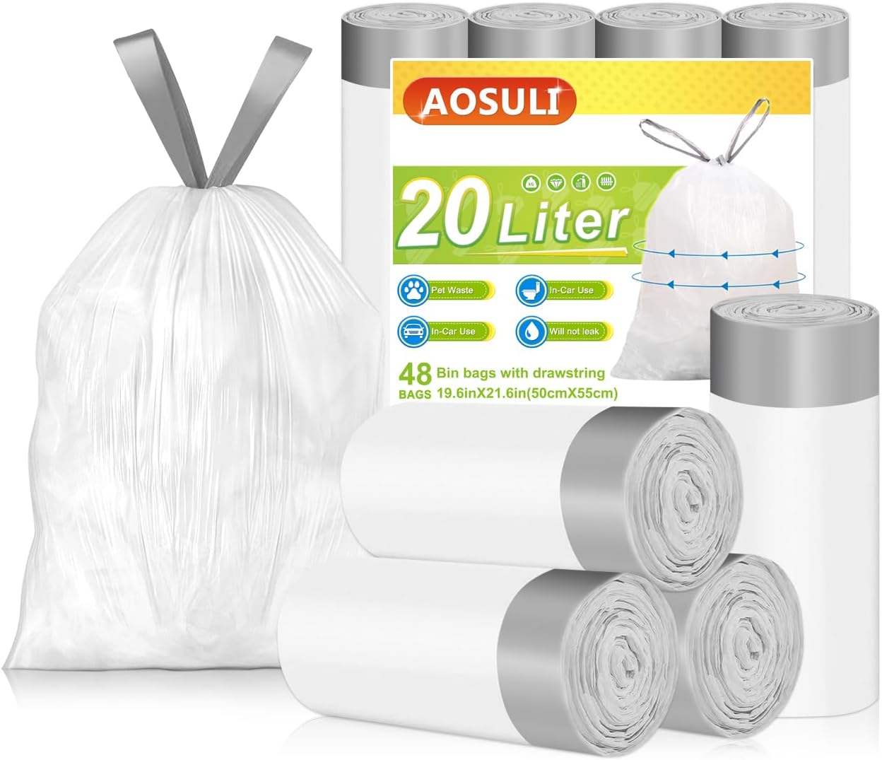 Detalle de AOSULI 20L Drawstring Bin Bags