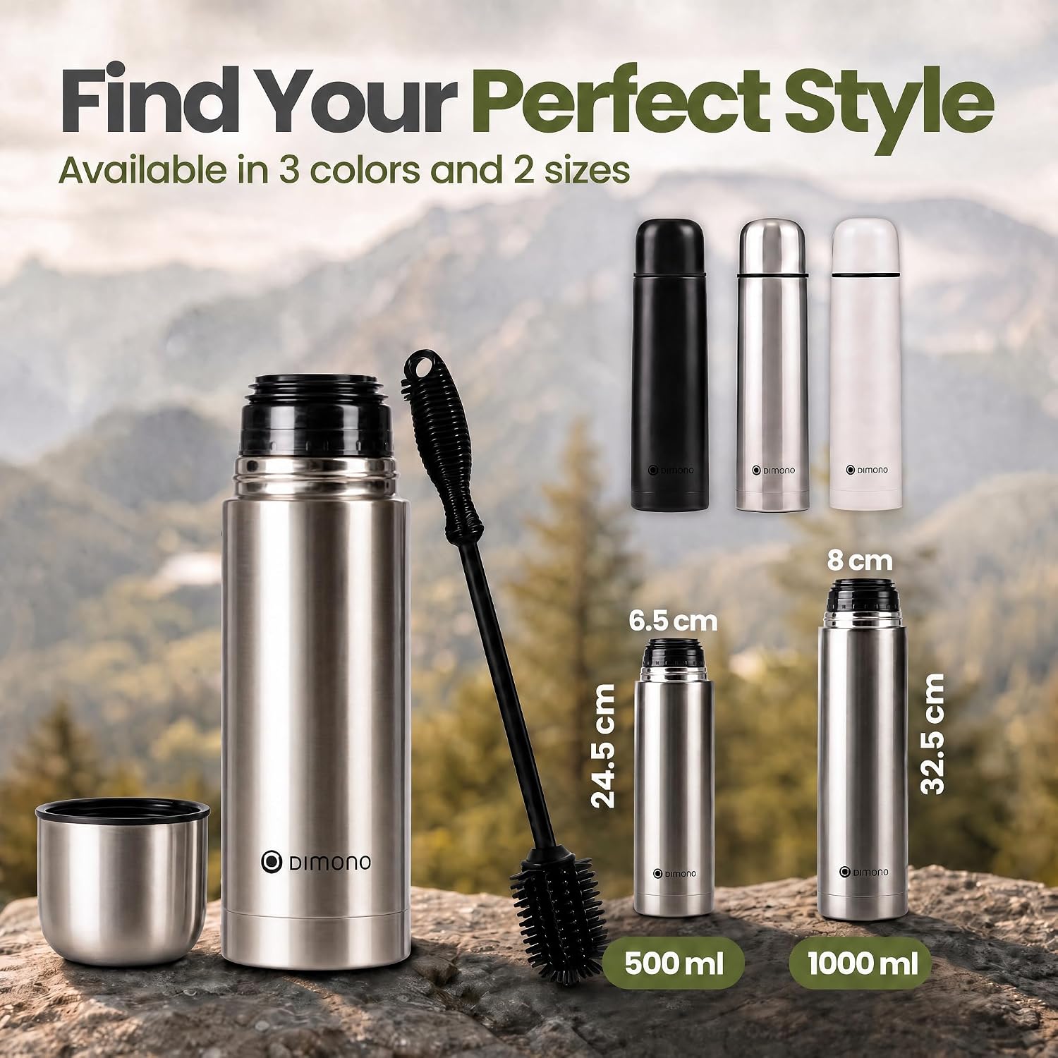 Thumbnail 5 de Dimono 500 ml Vacuum Flask with Mug, Double-Wall Stainless Steel