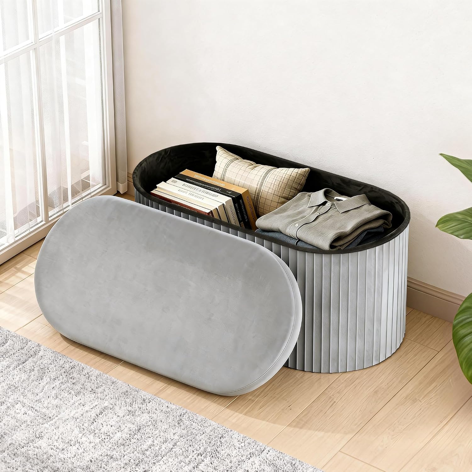 Detalle de GLAXYFUR Folding Storage Ottoman, 30 x 15 x 15 Inches