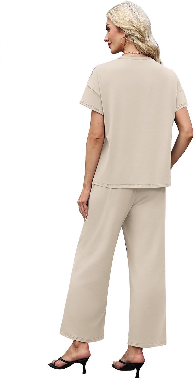 Detalle de SAMPEEL Two-Piece Lounge Set for Women with Wide-Leg Pants