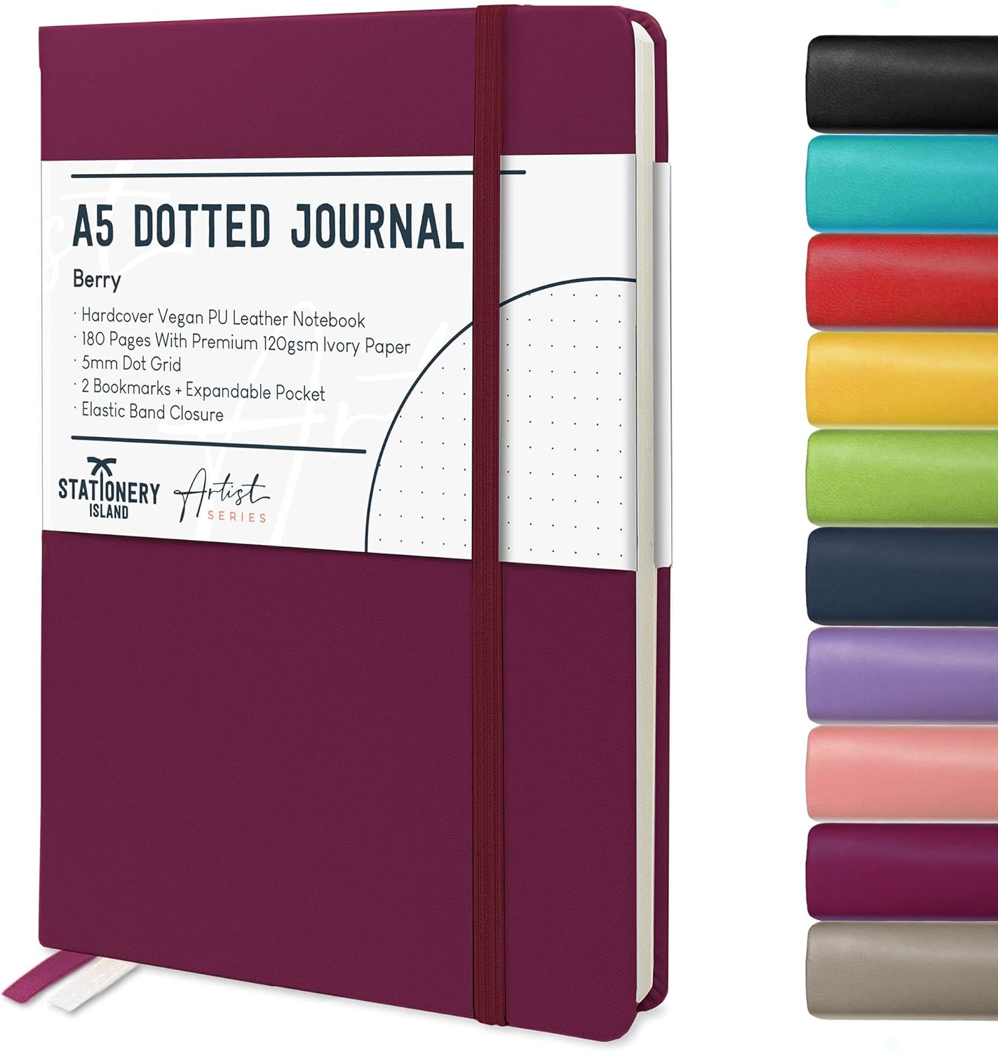 Detalle de STATIONERY ISLAND Bullet Dotted Journal A5 (Hardcover, 120gsm, 180 Pages) – Berry Red