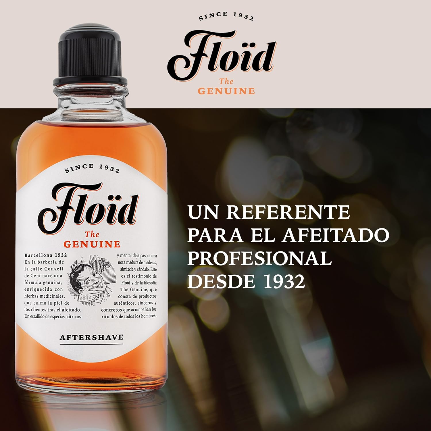 Detalle de Floïd The Genuine Aftershave Lotion (400 ml) – Erfrischende Rasurpflege mit Menthol
