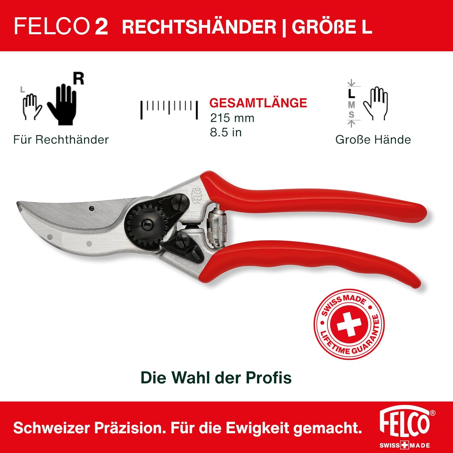 Thumbnail 3 de FELCO 2 professionelle Bypass-Gartenschere für Rechtshänder – 41 mm Klinge, 25 mm Schnitt, Aluminiumgriffe, Swiss Made