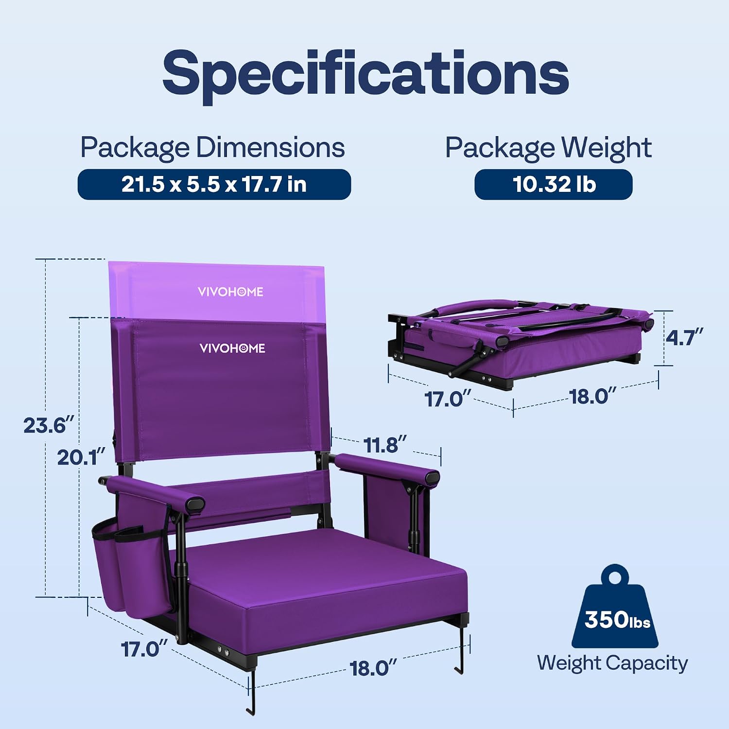 Detalle 2 de VIVOHOME VH1726-PU Stadium Seats, 2-Pack with Adjustable Backrests