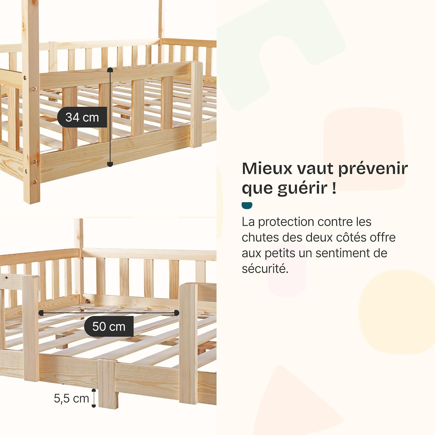Thumbnail 5 de [en.casa] Lit d’enfant en forme de maison 200 x 120 cm avec barrière de protection et matelas à mousse à froid