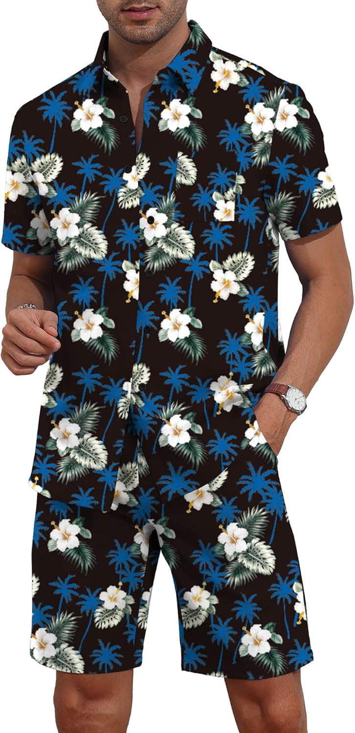 Thumbnail 3 de AIYINO Mens Hawaiian Shirt and Shorts Set – Casual Summer Beachwear