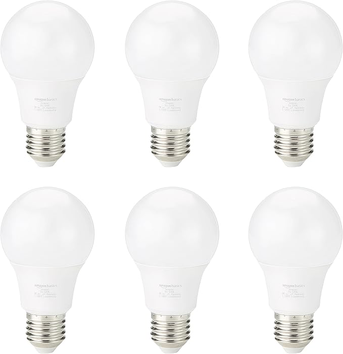 Detalle de Amazon Basics Bombilla LED E27, 8W, Blanco Cálido, Paquete de 6