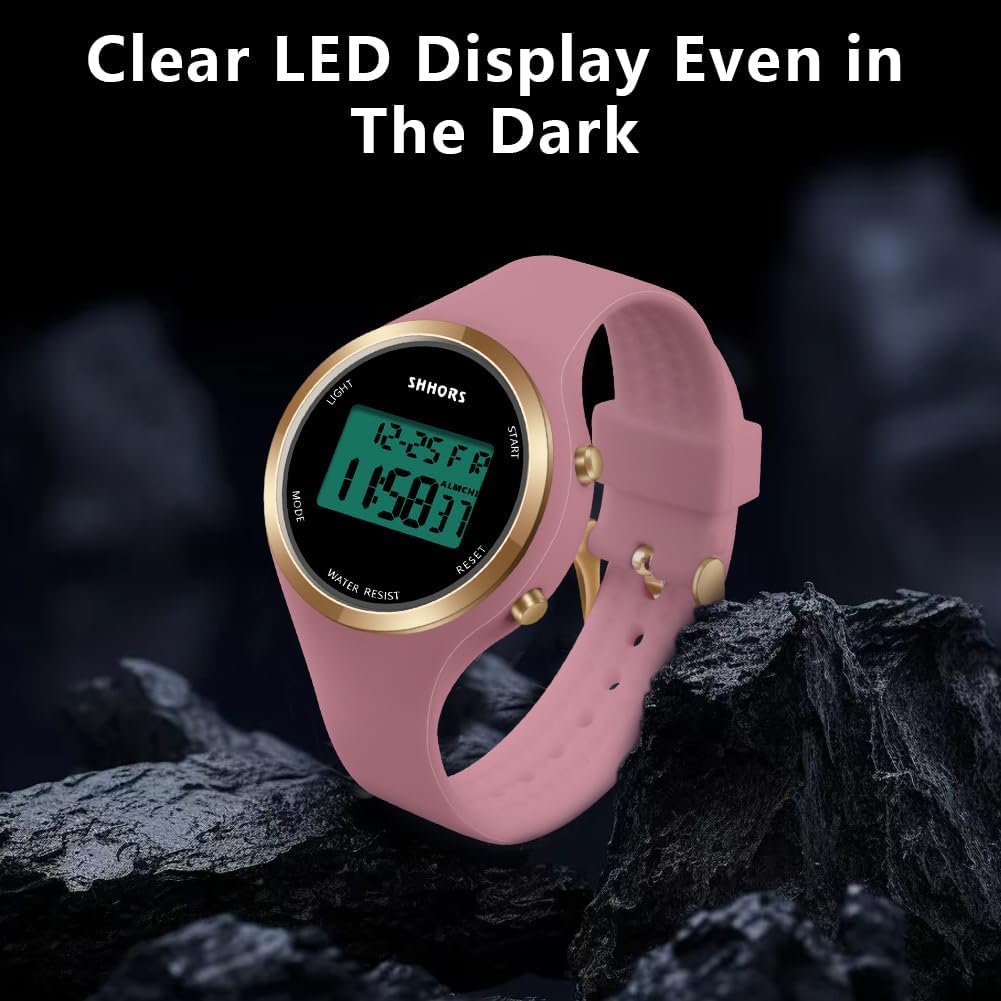 Detalle de OFFCUP Damenuhr – digitale LED-Uhr mit Wecker, Stoppuhr, Datum und Silikonarmband