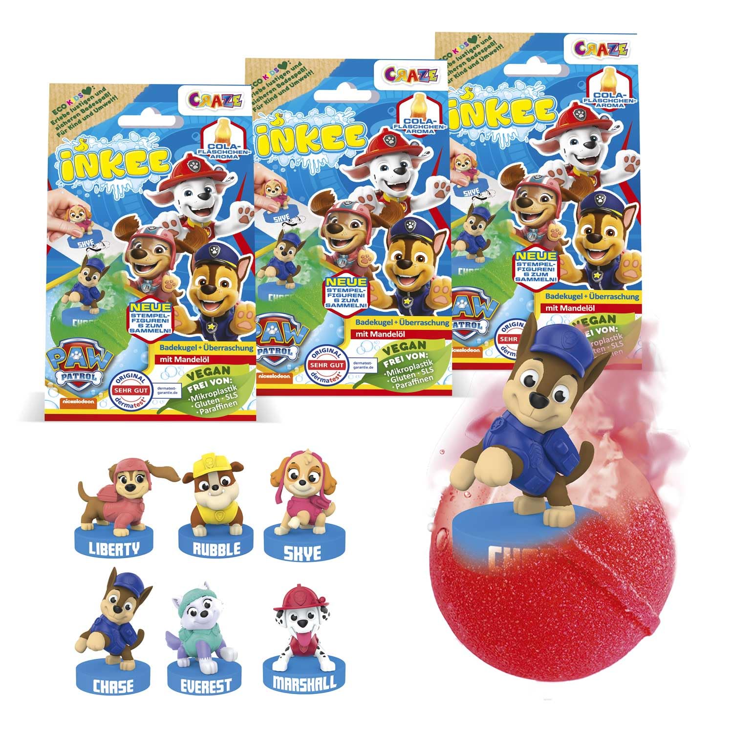 Detalle de INKEE Surprise Paw Patrol Badebomben für Kinder (3er-Set) mit Überraschungs-Stempelfiguren