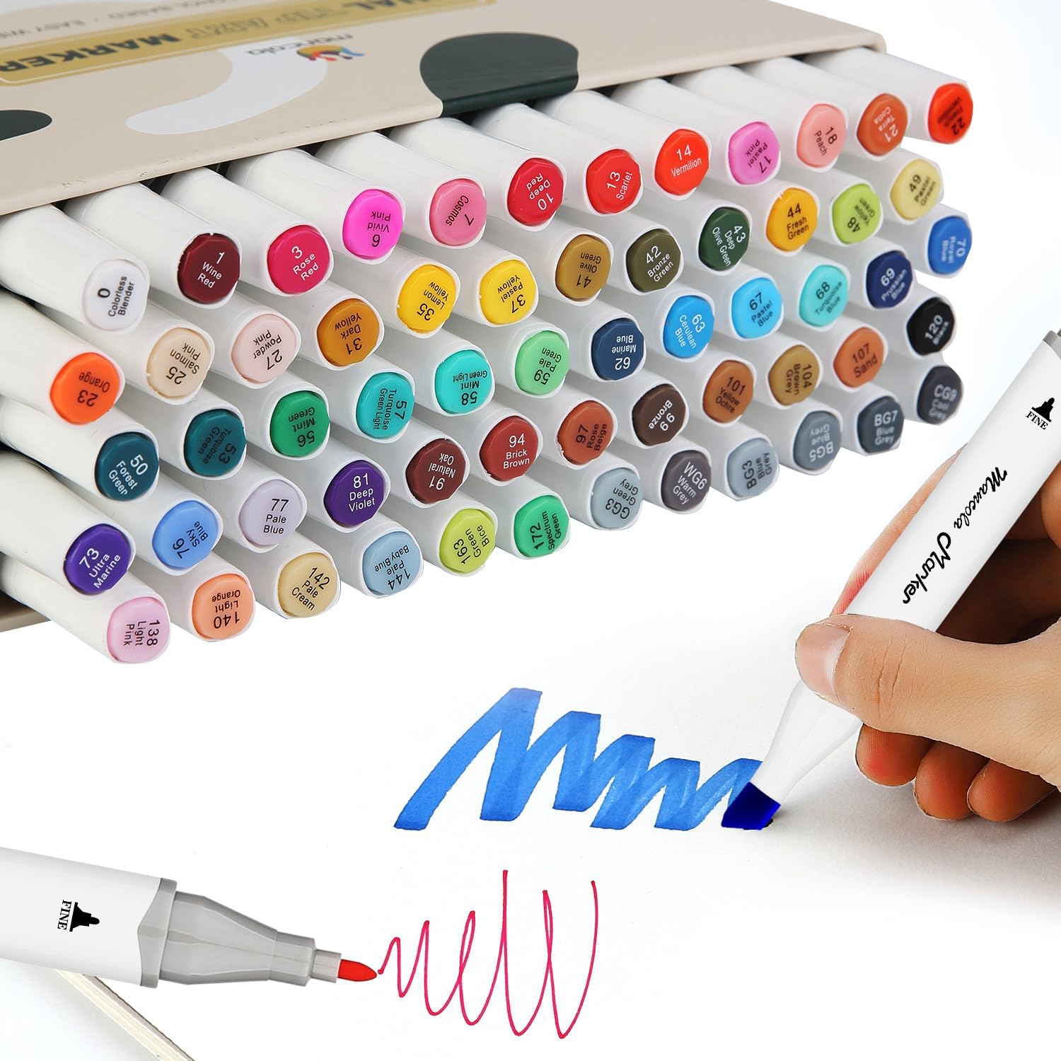 Thumbnail 1 de Mancola 60 Colori Marker Pennarelli a Doppia Punta: doppia punta scalpello 6 mm e fine 2 mm per calligrafia, illustrazioni e schizzi