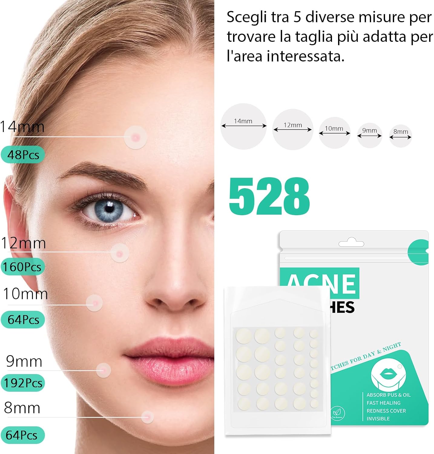 Thumbnail 2 de Home Holic Patch Brufoli in Idrogel 2-in-1 Giorno e Notte, cerotti invisibili e traspiranti per acne (528 pz)