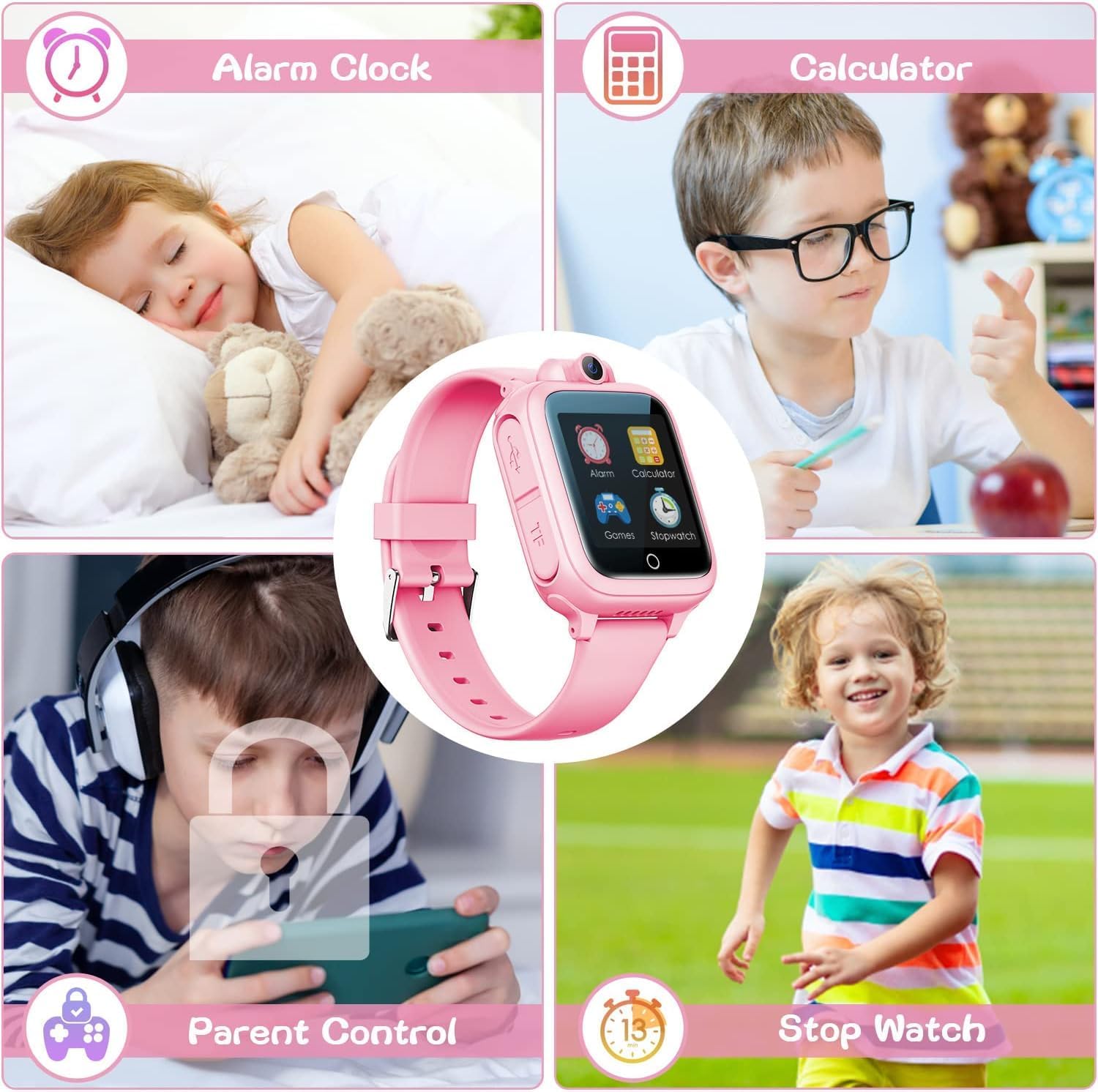 Detalle de Awatty Kids Smart Watch for Boys & Girls (Pink, S) – 5–12 Years