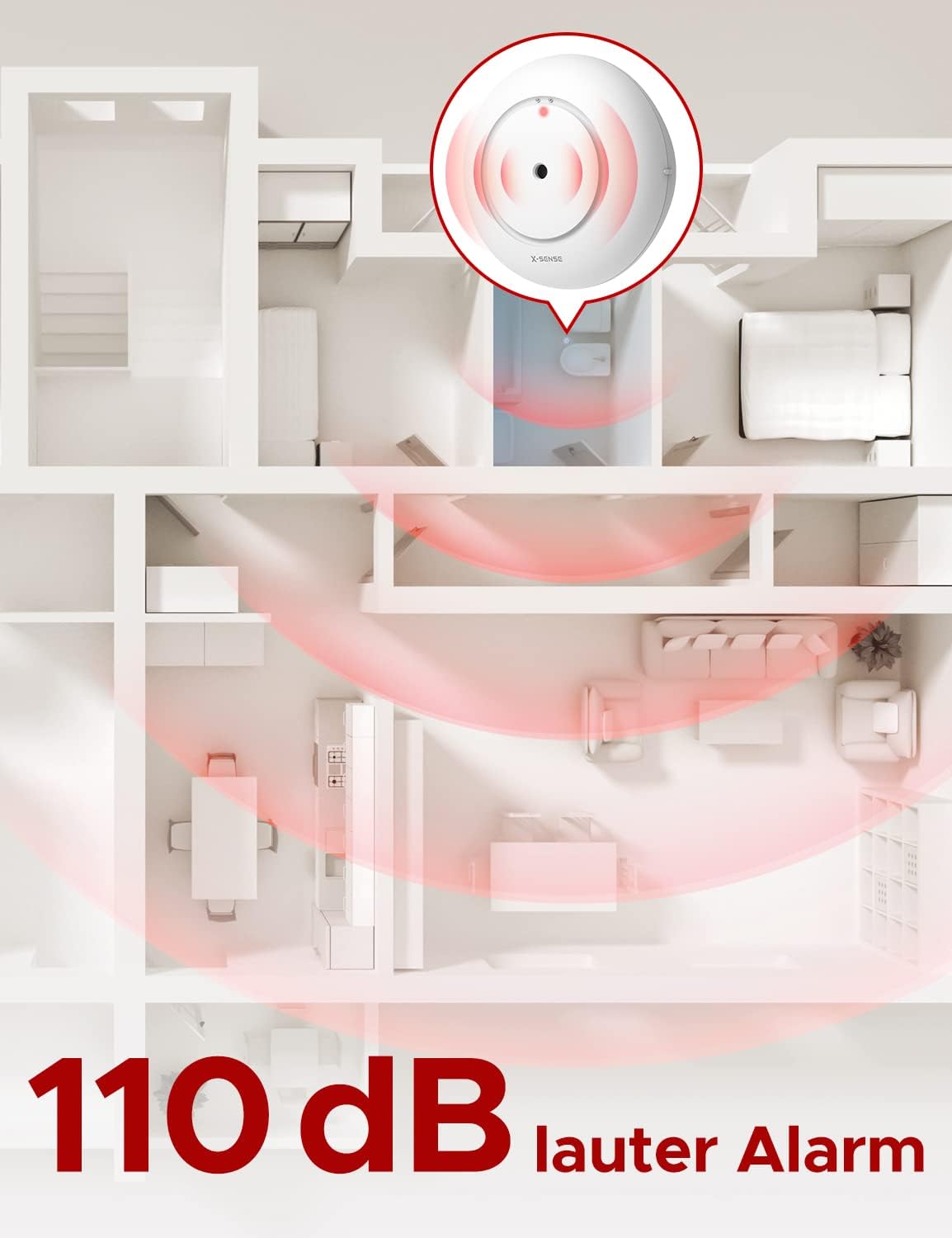 Detalle de X-Sense STANDALONE WS01 Mini-Wassermelder ohne App (3er Set) – batteriebetrieben, IP66, 110 dB Alarm