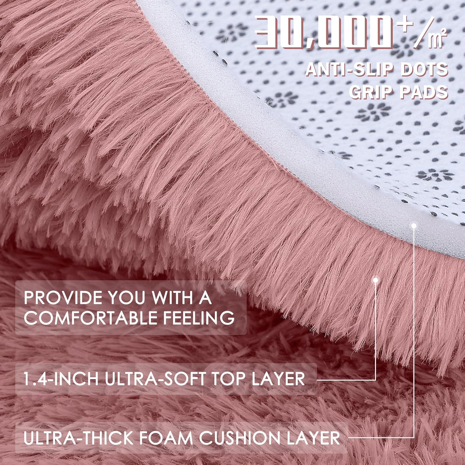Thumbnail 3 de Homaxy Fluffy Shaggy Rug, Pink, 60 x 100 cm – Machine Washable, Non-Slip Living Room/Nursery Rug