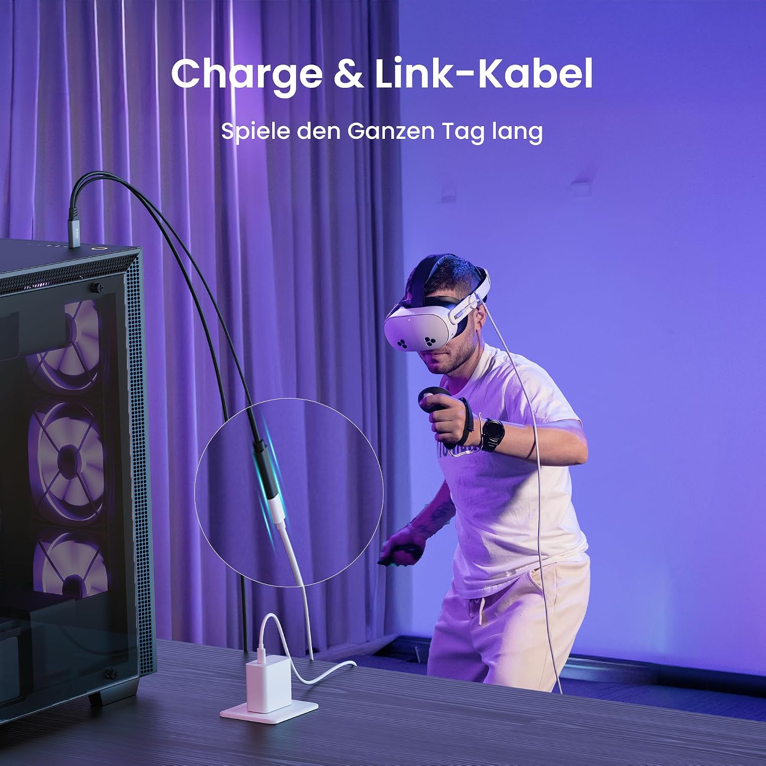 Detalle de KIWI design Link-Kabel mit Ladefunktion (5 m) – USB 3.0 auf USB‑C für Meta Quest 3S/3/2/Pro & Pico 4