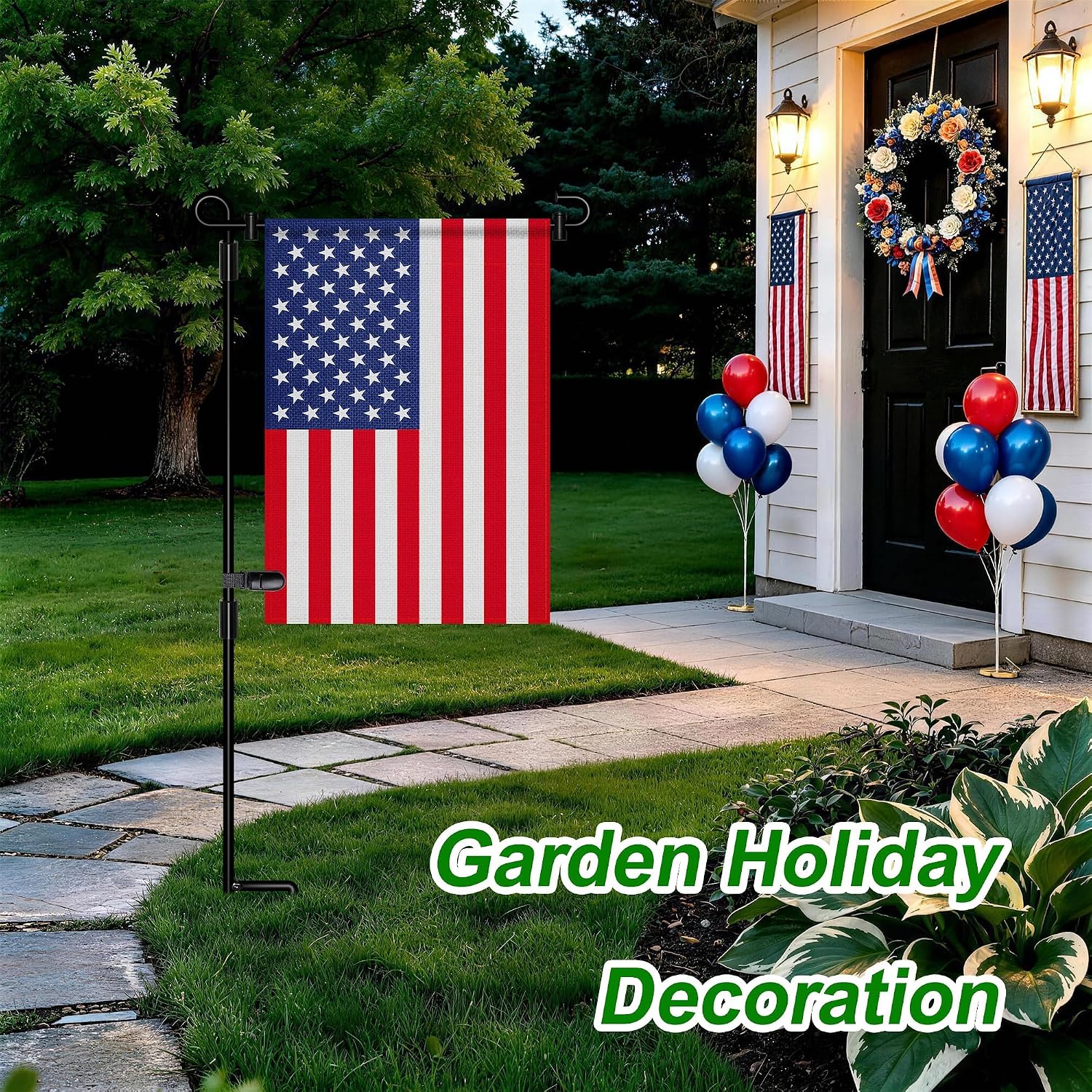 Detalle de HOOSUN Garden Flag Stand — Premium 3-Piece Metal Flag Holder with Clip and Spring Stoppers