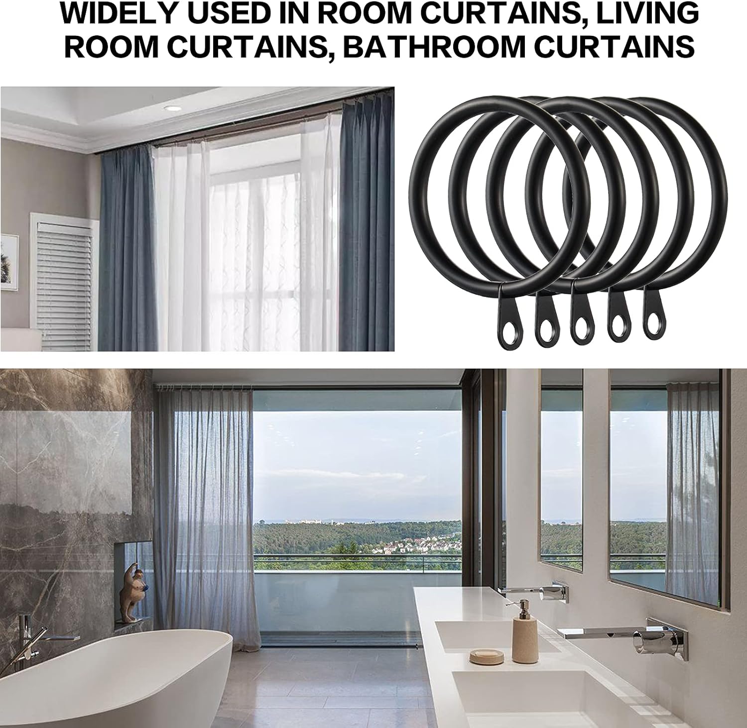 Thumbnail 6 de Kinsinder 60PCS Metal Curtain Rings 38mm