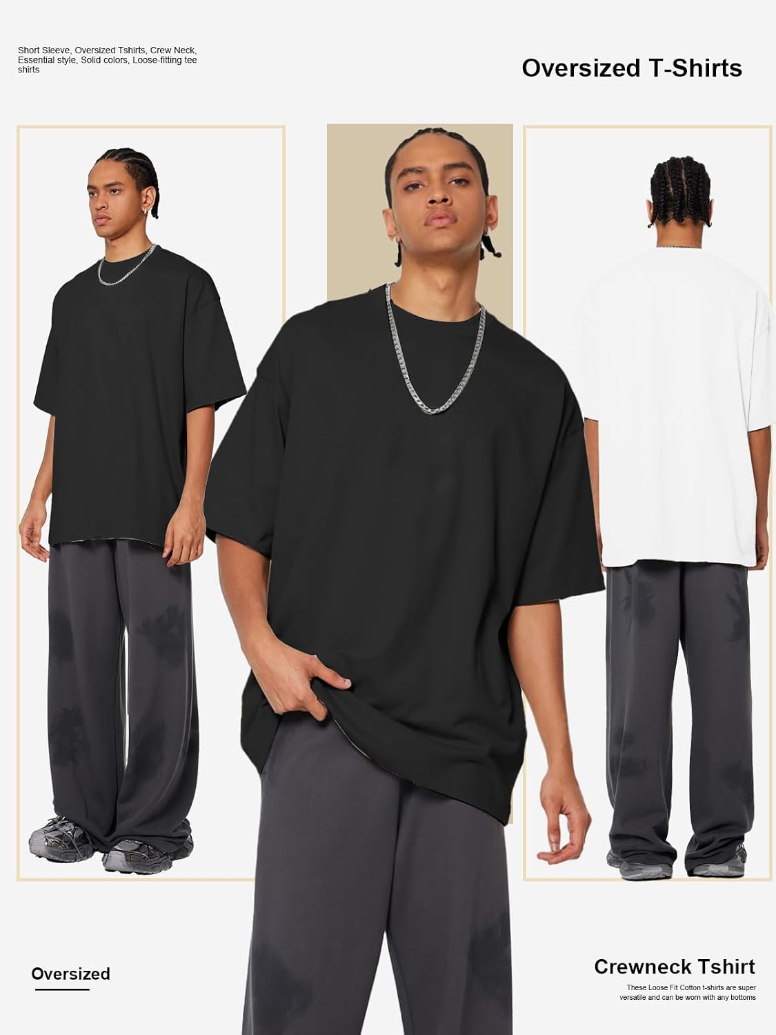 Detalle 1 de Men's Oversized Heavyweight Cotton T-Shirt, Crew Neck, Short Sleeve