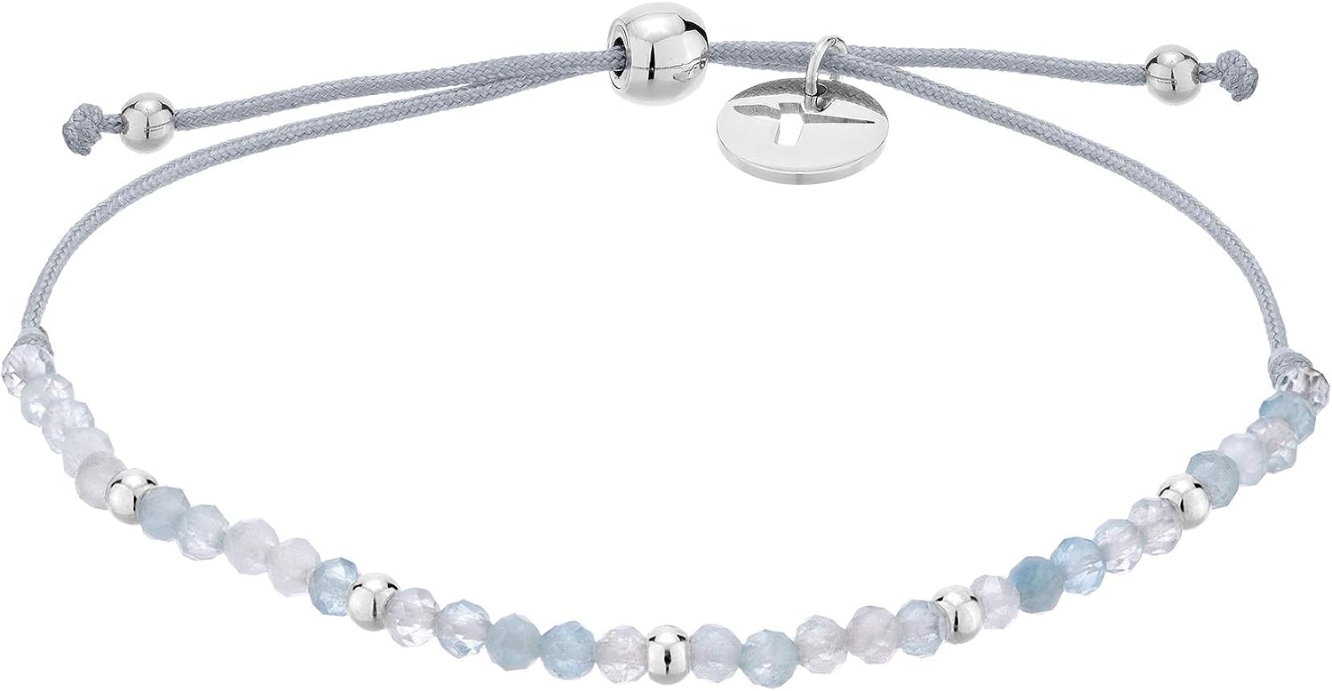 Detalle de Tamaris Armband für Damen mit Zugbandverschluss – Aquamarin-Beads, wasserfest, Stoffarmband