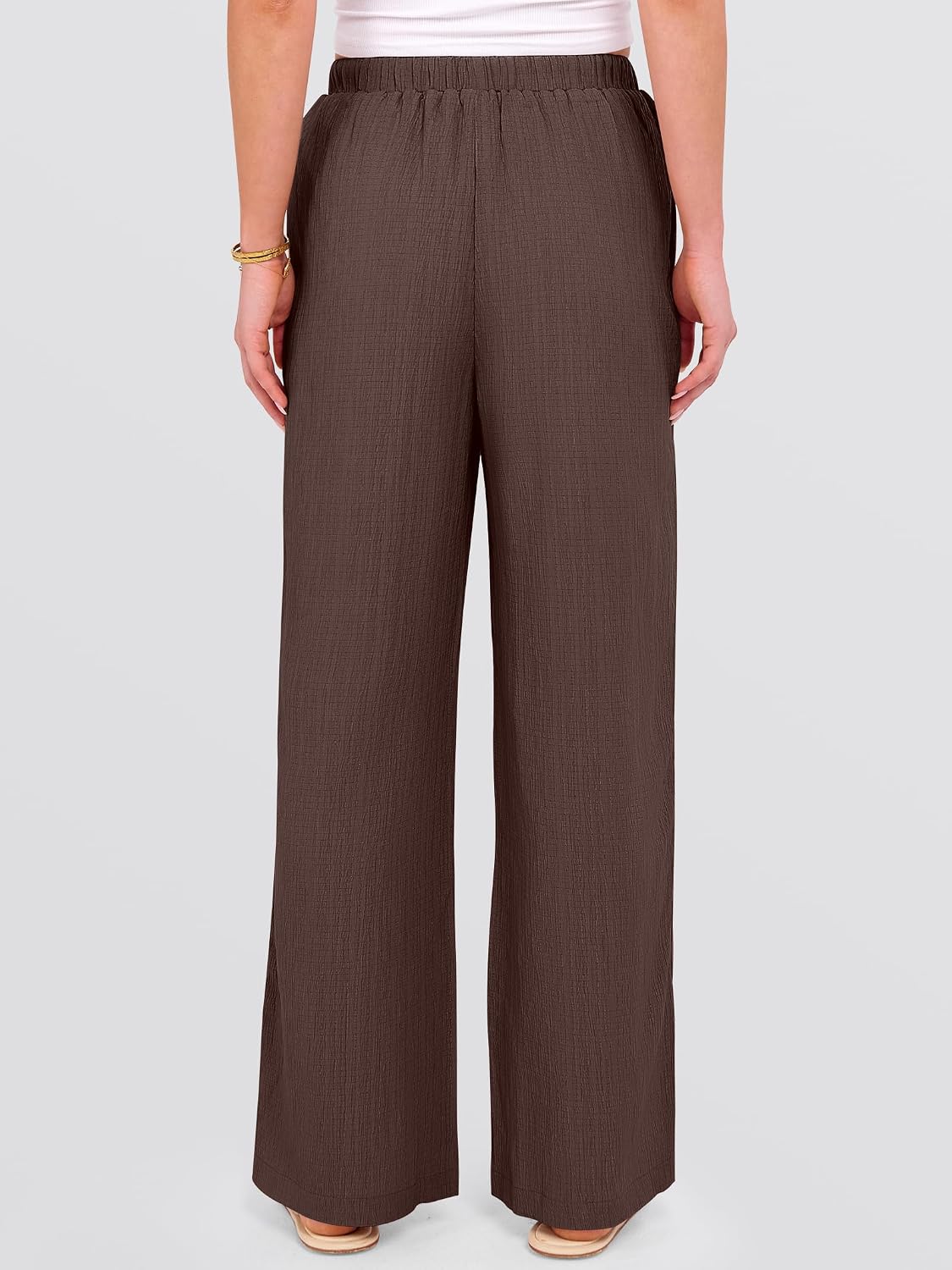 Detalle de ANRABESS Women's Wide Leg Beach Pants with Pockets – Lightweight Elastic-Waist Palazzo Trousers