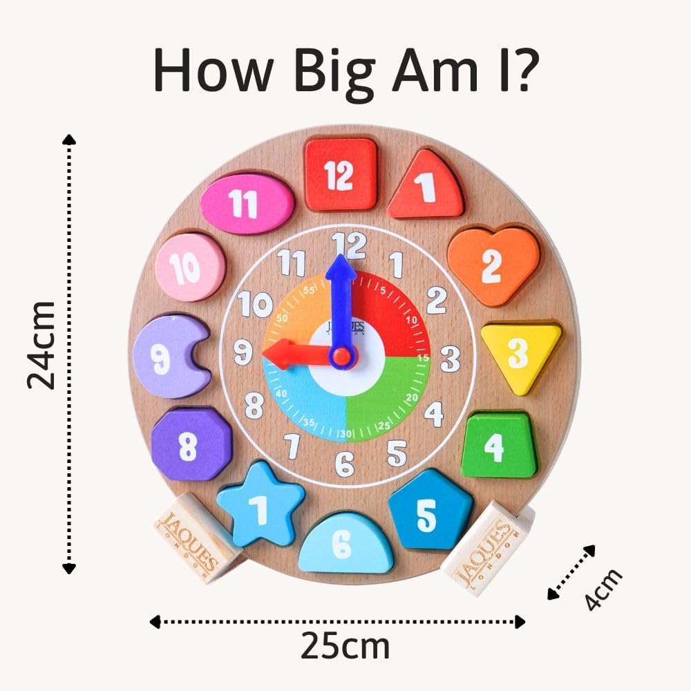 Detalle de Jaques of London Wooden Kids Learning Clock with Daily Routine Cards — a Montessori-style teaching clock for toddlers and preschoolers
