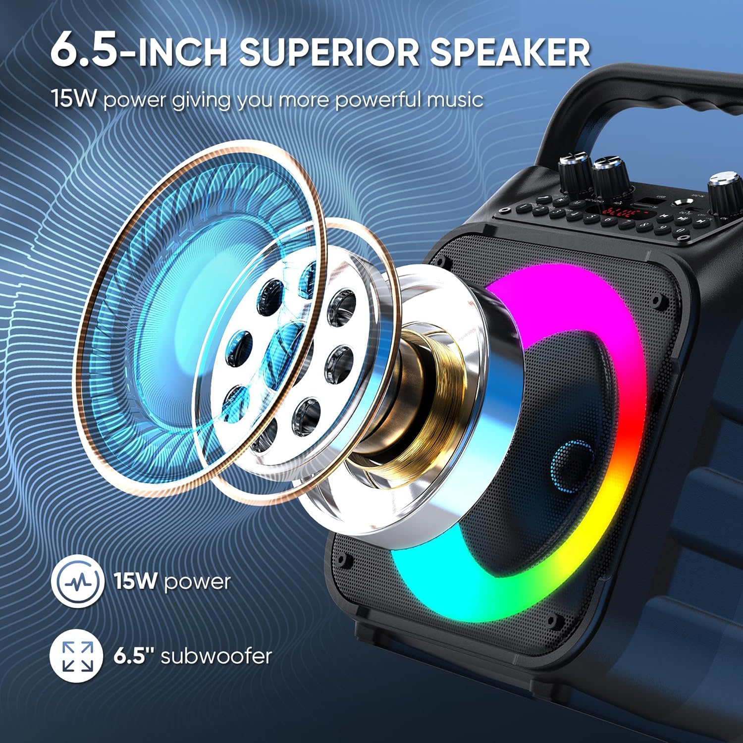 Detalle de Karaoke Machine with Two Wireless Microphones – Portable Bluetooth PA System