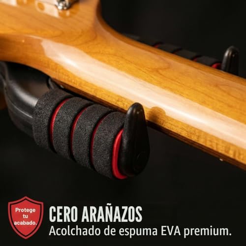 Detalle de RockJam RJWMGH01: Soporte de pared para guitarra con percha y bloqueo automático