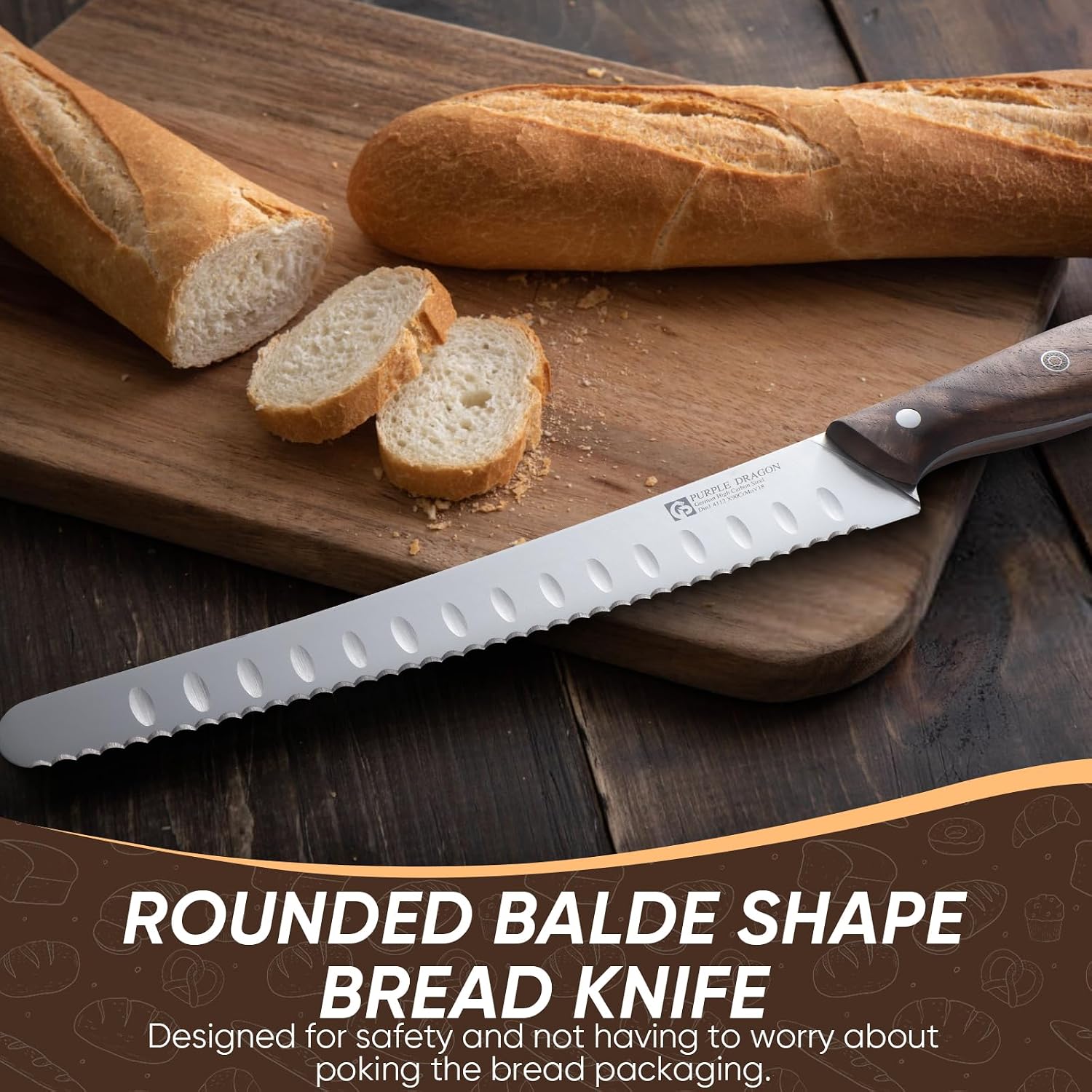 Thumbnail 6 de Purple Dragon Bread Knife, German VG10 Steel