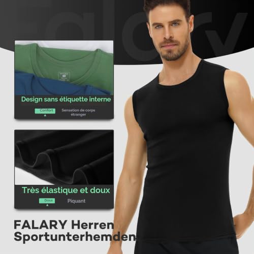 Thumbnail 3 de FALARY Lot de 3 Maillot de Corps Homme 100% Coton Débardeur Musculation Noir M